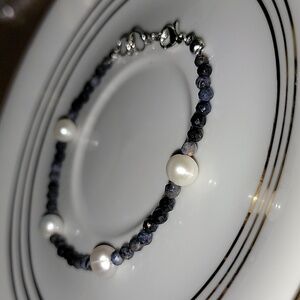 🎁 Hand Crafted Sapphire & Freshwater Pearl Bracelet NEW